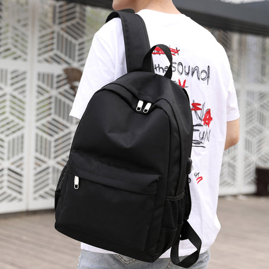 FLOWERSVERSE Wholesale New Simple Backpack Men's Oxford Cloth Casual College Students Bag USB Charging Backpack Computer Bag