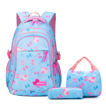 3-Piece Cute School Backpack Set for Boys & Girls - Lightweight, Foldable with Color Block Design, Lunch Box & Pencil Case Included