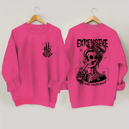 Skull Pattern Long Sleeve Crew Neck Sweatshirt - Fashion Sweatshirts for Women - Comfortable Casual Wear for Fall and Spring Season - Soft and Cozy Fleece Lined Design