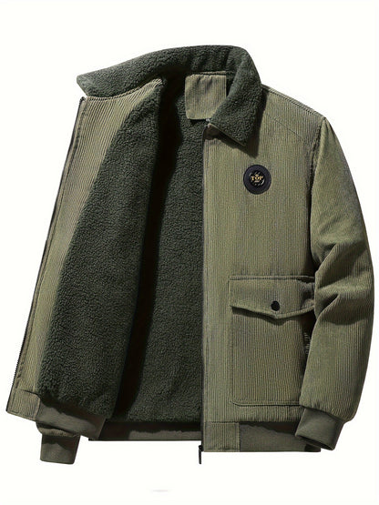 Men's Cozy Corduroy Fleece-Lined Jacket - Casual Style, Durable Fabric, Multiple Pockets, Perfect for Fall/Winter