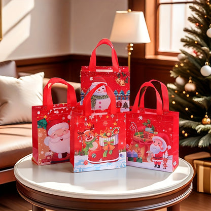 24pcs Foldable Polypropylene Christmas Gift Bags Set with Santa, Reindeer, Snowman Prints for Party Favors, Retail Shopping, and Birthday Presents