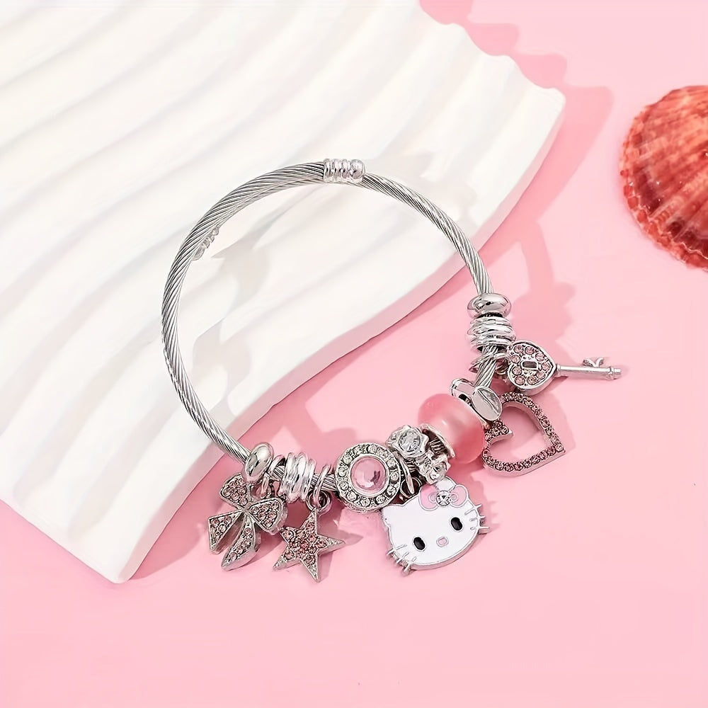 Authentic Licensed Sanrio Hello Kitty Charm Bracelets - Colorful Cartoon Character Bangles for Girls, Sweet Birthday Gifts, Collectible Jewelry Accessories with Adjustable Clasp