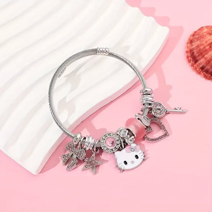 Authentic Licensed Sanrio Hello Kitty Charm Bracelets - Colorful Cartoon Character Bangles for Girls, Sweet Birthday Gifts, Collectible Jewelry Accessories with Adjustable Clasp