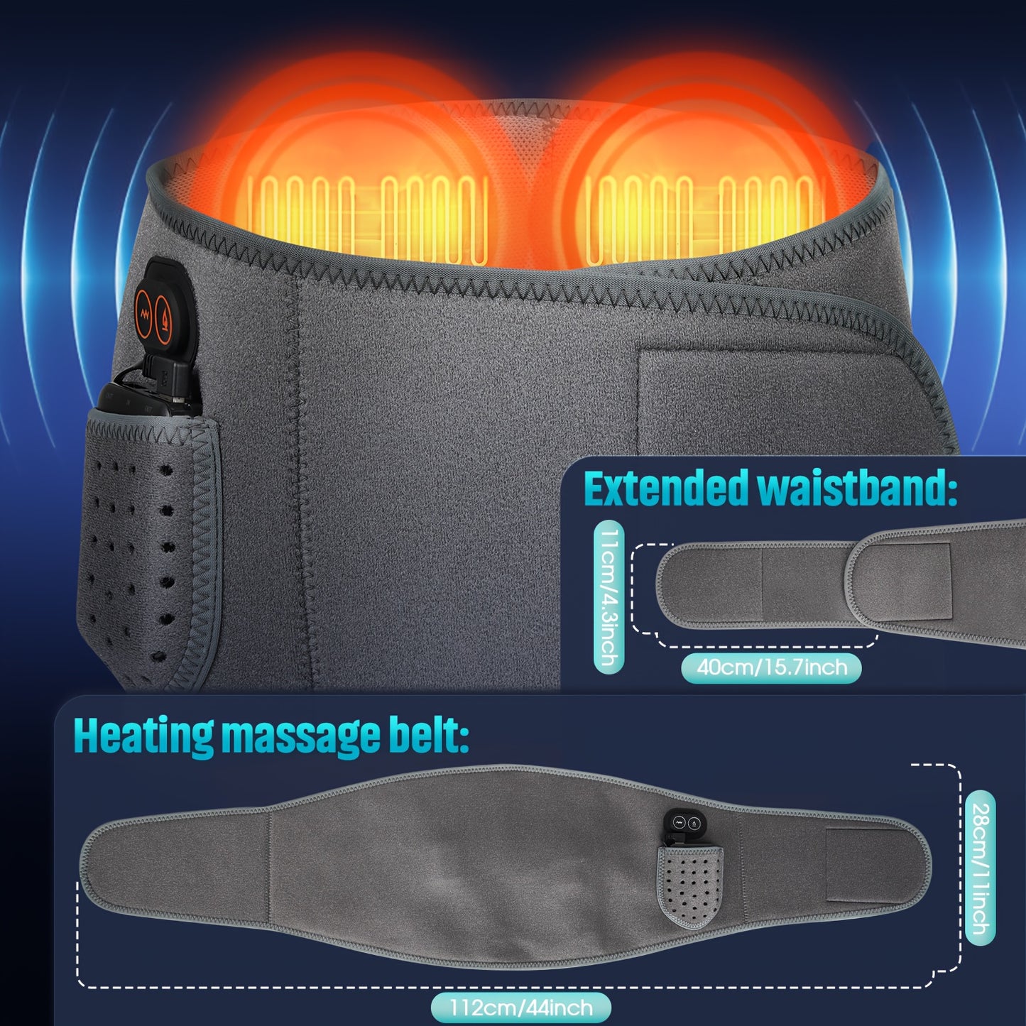 STUOGYUM Fast Heating Pad Belt - Electric Blankets with Vibration Massage, 3 Heating Levels, 8000mAh Portable Power, Abdomen and Waist Heating, Large Heating Pad, 3 Massage Modes, Belt Charging