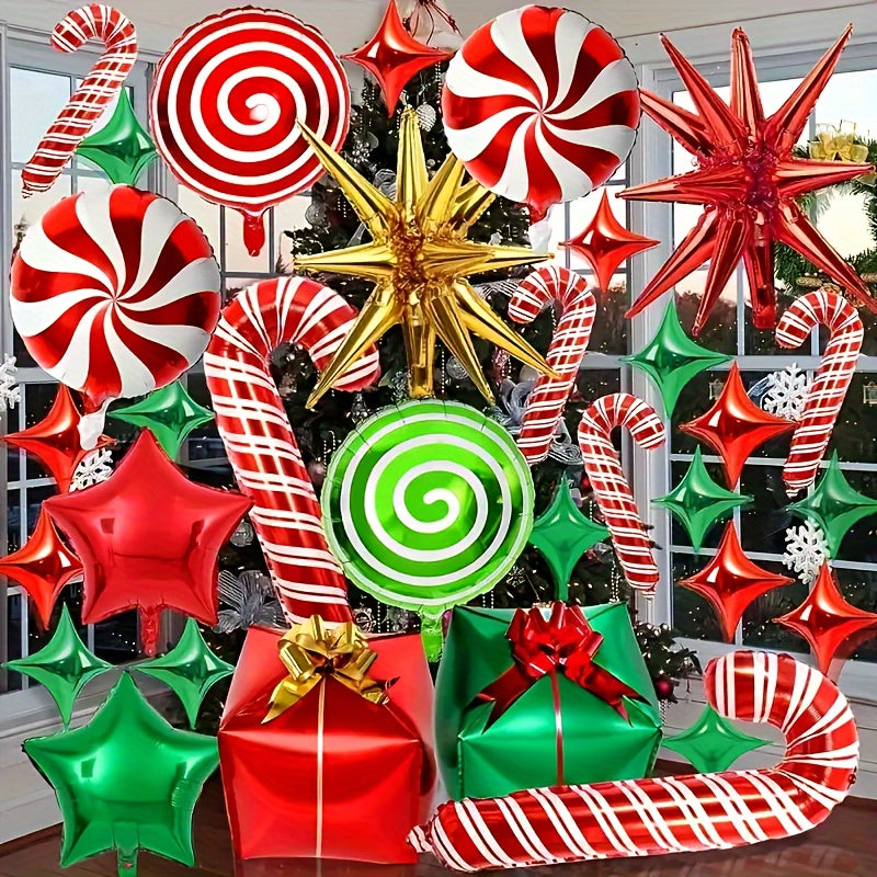 46pcs Festive Aluminum Foil Balloon Set for Christmas and New Year'S Celebrations - Versatile Holiday Party Decorations for Indoor and Outdoor Use