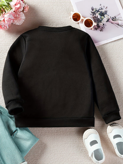 Girls Fleece Warm Sweatshirt Merry Christmas Letter Print Super Cute Elk Pattern Casual Long Sleeve Pullover Tops for Autumn And Winter