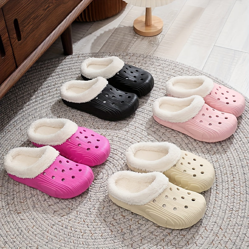 Ultimate Winter Plush Slippers - Luxurious Lined, Solid Color, Hollow Out Design, Closed Toe Slip-Ons for Ultra-Comfy, Insulated Warmth at Home