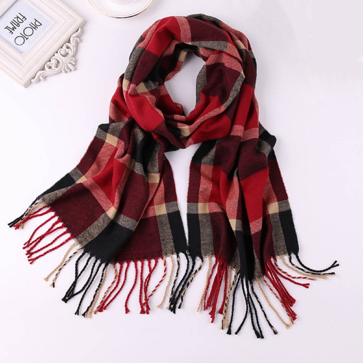 Men's Plaid Pattern Fringe Scarf