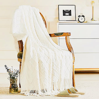 1pc Soft and Cozy Knitted Throw Blanket with Tassel for Couch and Bed - Perfect for Comfort and Style