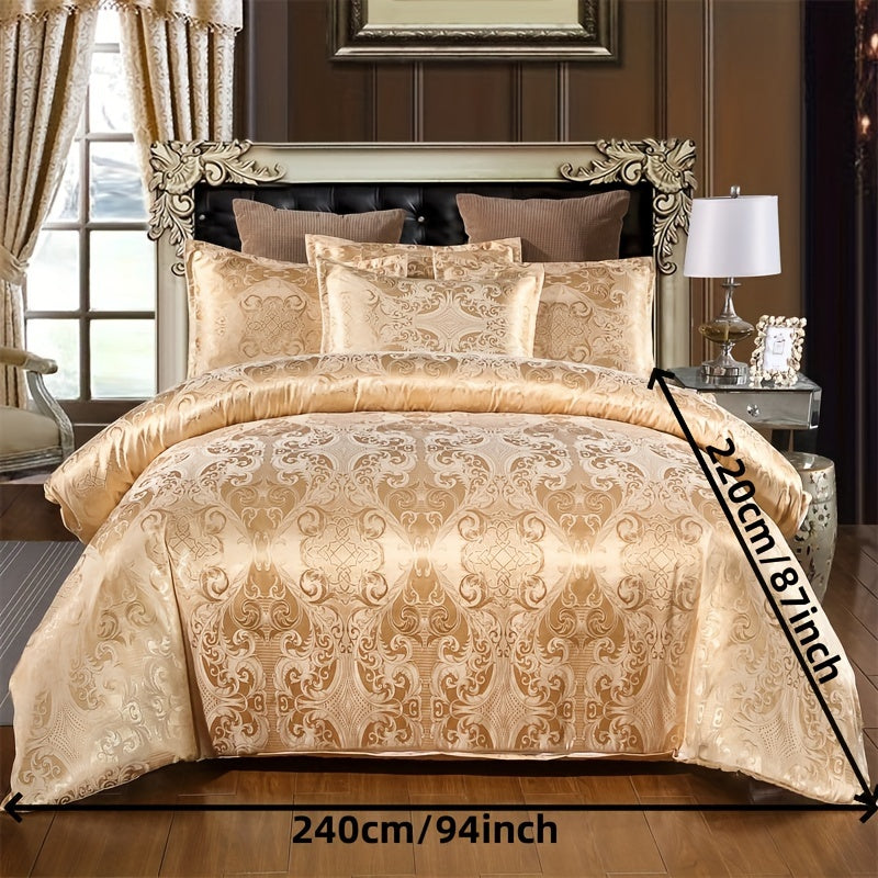 3pcs Luxurious European Satin Jacquard Duvet Cover Set - Soft and Silky Bedding for Bedroom and Guest Room (1pc Duvet Cover + 2pc Pillowcases)