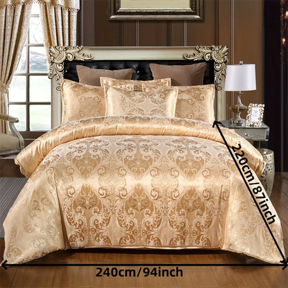 3pcs Luxurious European Satin Jacquard Duvet Cover Set - Soft and Silky Bedding for Bedroom and Guest Room (1pc Duvet Cover + 2pc Pillowcases)