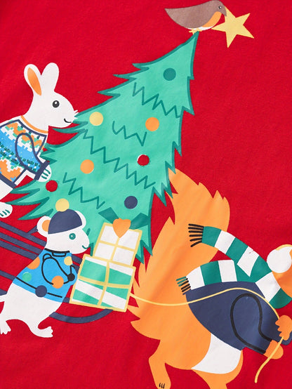 Boy's Cartoon Print Long Sleeve Crew Neck T-shirt - Fun Christmas Tree Design, Kids Casual Holiday Autumn Winter Clothes, Comfortable and Cozy for Boys