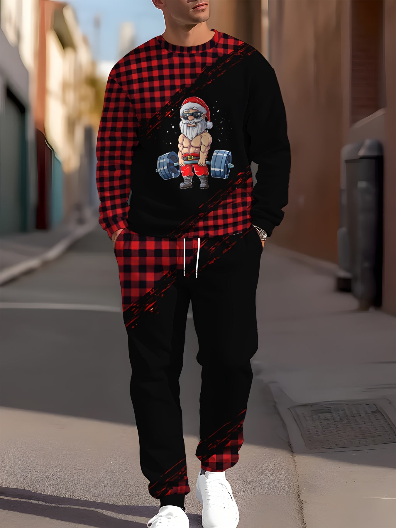 2pcs Long Sleeve Hoodie + Sweatpants Set, 'HOHOHO' Print/ Slogan Print/ Santa Claus Print/ Corolla Print Casual Christmas Themed Co-ord Set As Gift