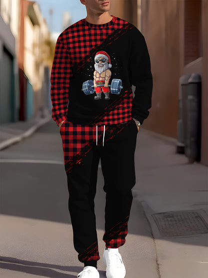 2pcs Long Sleeve Hoodie + Sweatpants Set, 'HOHOHO' Print/ Slogan Print/ Santa Claus Print/ Corolla Print Casual Christmas Themed Co-ord Set As Gift