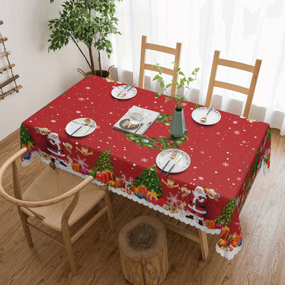 1pc Vibrant Merry Christmas Polyester Tablecloth - Pine Tree Snowflake Santa Claus Pattern, Waterproof, Stain-Resistant, Easy-to-Clean, Atmospheric Table Decor, Holiday Desktop Decoration Fabric, Home Decoration, Christmas Decor, Gift Idea for Family and