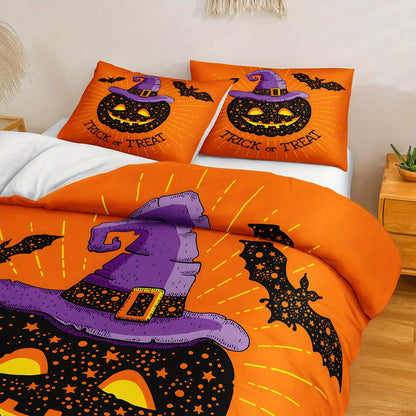 Halloween & Ghost Themed Duvet Cover Set, 3 Piece - 100% Polyester Lightweight Sanded Fabric, All-Season Digital Printed Bedding with Zipper Closure - Includes 1 Duvet Cover and 2 Pillowcases, Machine Washable, No Duvet Insert