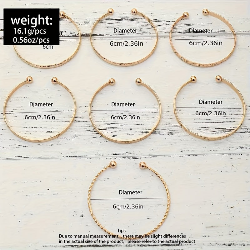 7-Piece Set of Vintage-Inspired Stacking Bracelets - Adjustable, Engraved, Textured, and Unisex - Perfect Gift for Mardi Gras Day, Parties, and Special Occasions