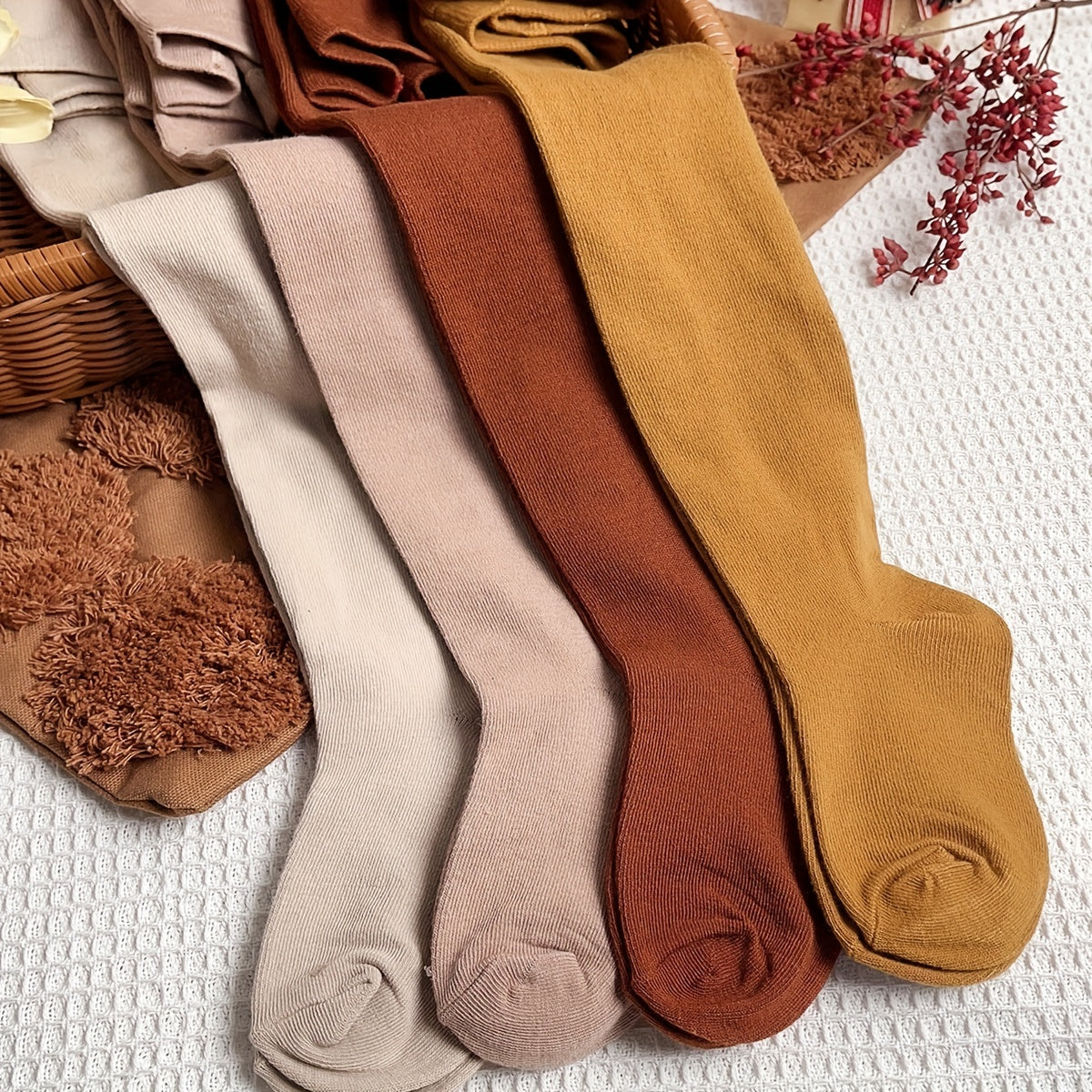 4pcs Girls Kids Casual Plain Color Pantyhose, Breathable Soft Comfy Leggings, Children's Pantyhose