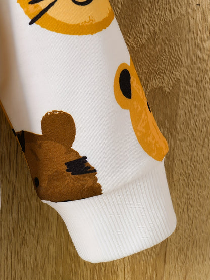 Cozy Cartoon Crew Neck Sweatshirt for Toddler Boys - Soft Long Sleeve Pullover with Adorable Animal Designs, Everyday Wear, Casual Style, and Comfortable Fit