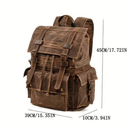 15-inch Laptop Vintage Canvas Backpack - Durable Leather Trim, Spacious Interior, Comfortable Shoulder Straps, Perfect for Vacation, Hiking, Mountaineering, Casual Outdoor Activities