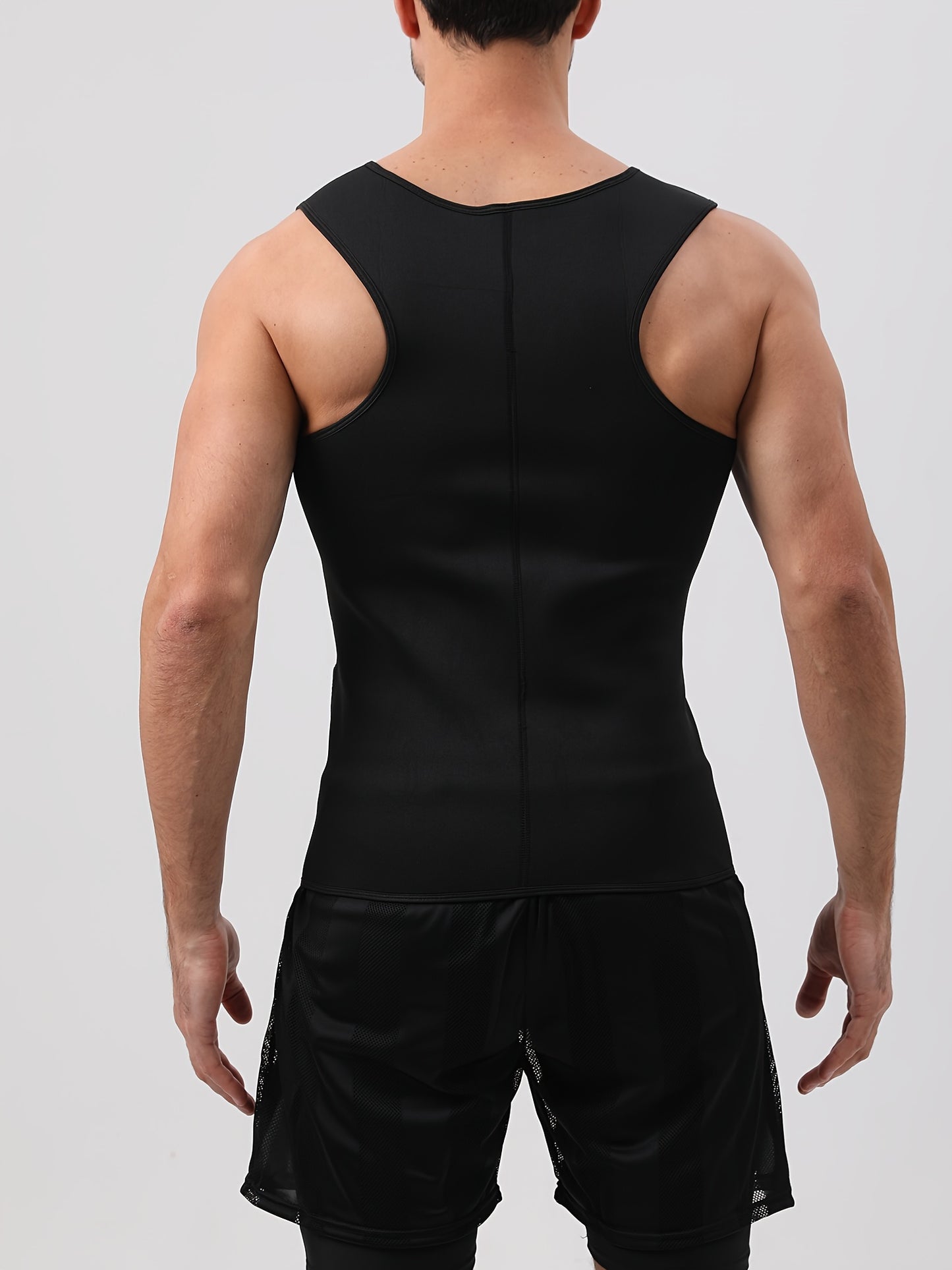 Men's Sweating Sauna Vest, Waist Trainer Zipper Tank Top, Compression Back Support Shirt For Workout Fitness Gym