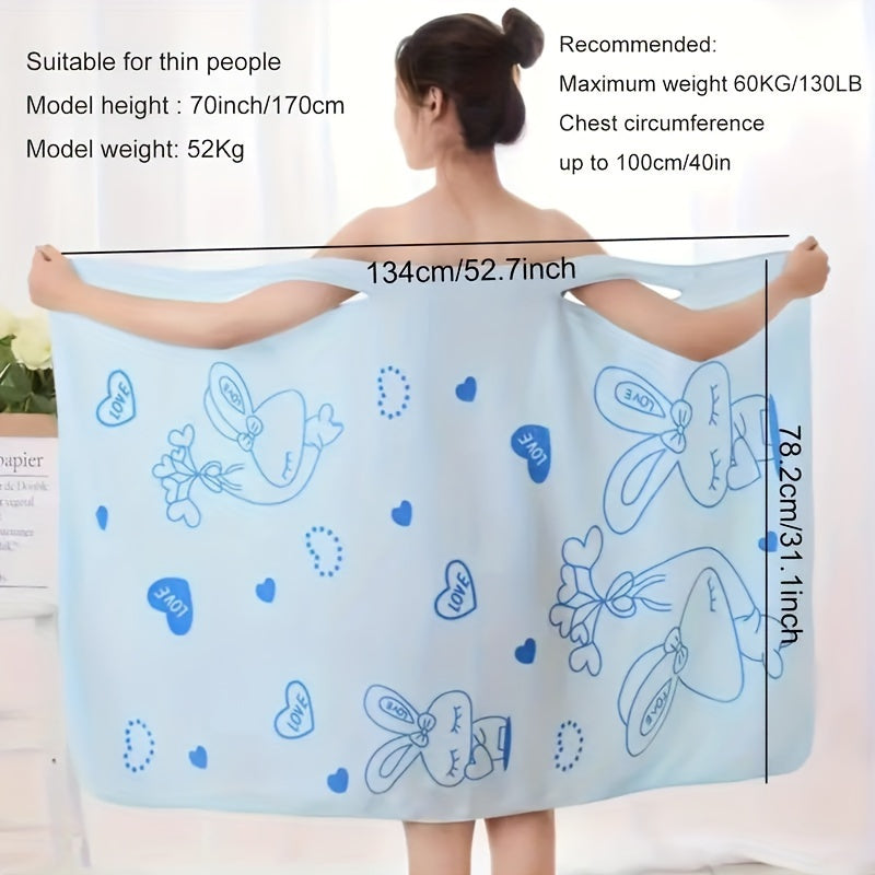 1pc Ultra-Soft, Cartoon Rabbit Patterned Bath Wrap Towel - Absorbent, Quick-Drying, Wearable, and Compact - Ideal for Women, Bathroom, Bedroom, and Spa, Contemporary Style