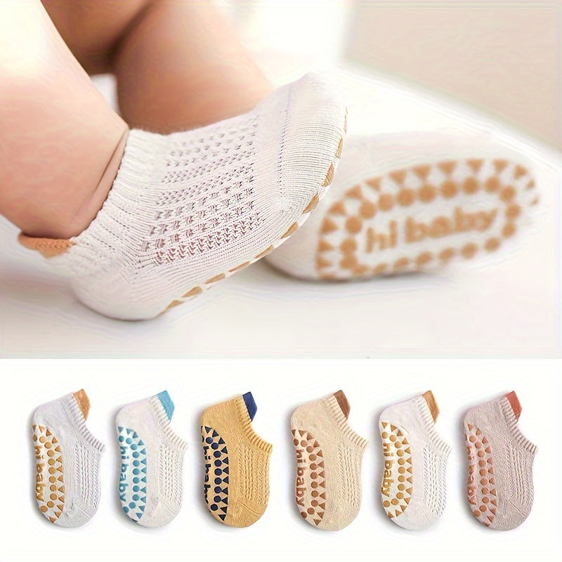 2/5 Pairs Baby Boy's Non-Slip Socks, Solid Bottom Rubber Dot Cotton Blend Comfy Breathable Soft Socks For Toddler Wearing