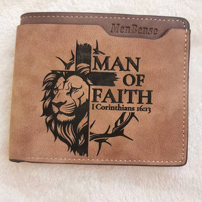 1pc Stylish Lion Pattern Mens Wallet - Premium PU Leather, Simple Design, Light Brown Color, Durable and Practical for Everyday Use