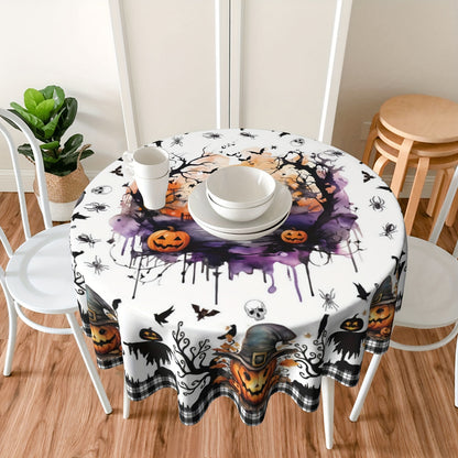 1pc Vibrant Halloween Tablecloth - Polyester Table Cover for Home Kitchen Dining Picnic Decoration with Black White Buffalo Check Ghost Pumpkin Skeleton Castle Holiday Pattern - Perfect for Spooky Season Home Supplies