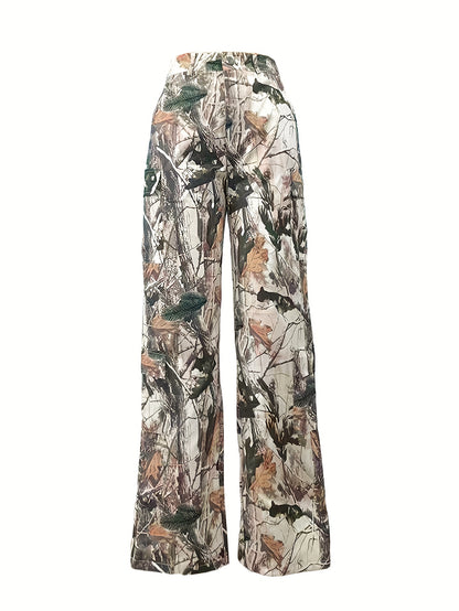 Stylish Camo Print High-Waist Loose-Fit Pants - Fashionable, Lightweight, Relaxed Straight Leg Design - Perfect for Casual Occasions, Everyday Wear, and Outdoor Activities