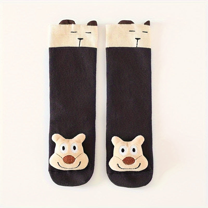 A Pair Of Kid's Toddler's Fashion Cute Cartoon Animal Design Novelty Knee-high Socks, Cotton Non-slip Socks For Outdoor Wearing All Seasons Wearing