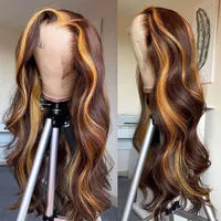 Ash Blonde Highlights 13x4 Lace Front Human Hair for Women Black Roots Ombre Body Wave Synthetic Wig Pre Plucked
