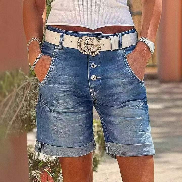 flowersverse Denim Hole Distressed Plus Size Shorts