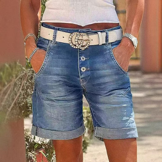 flowersverse Denim Hole Distressed Plus Size Shorts