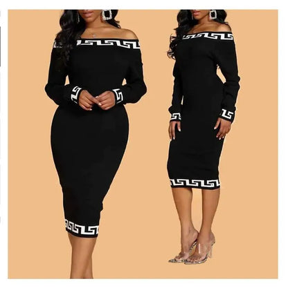 Casual Dresses designer Women Knits ff Classic Letter Print High Quality Womens Slim Off Shoulder Dress One-piece Skirt Size S-XL 6LQS