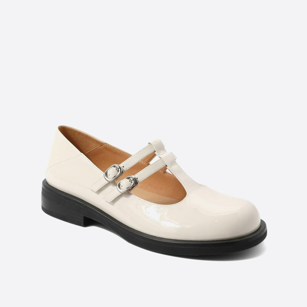 flowersverse - Women Cutout Leather Retro Mary Janes