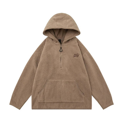 flowersverse Front Pocket Half Zipper Hooded Hoodies for Men and Women Letter Embroidery Ropa Hombre Y2k Baggy Sudaderas Sweatshirts Oversize