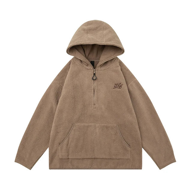 flowersverse Front Pocket Half Zipper Hooded Hoodies for Men and Women Letter Embroidery Ropa Hombre Y2k Baggy Sudaderas Sweatshirts Oversize