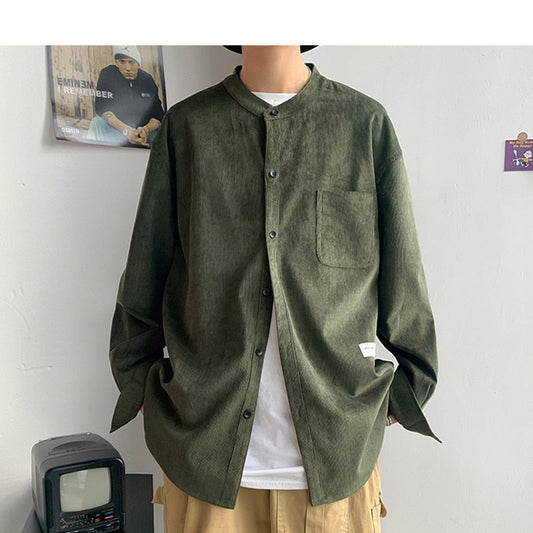 flowersverse Oversized Men Solid Corduroy Shirt Long Sleeve  Mens Pocket Streetwear Shirts Male Korean Fashions Black Shirt 5XL