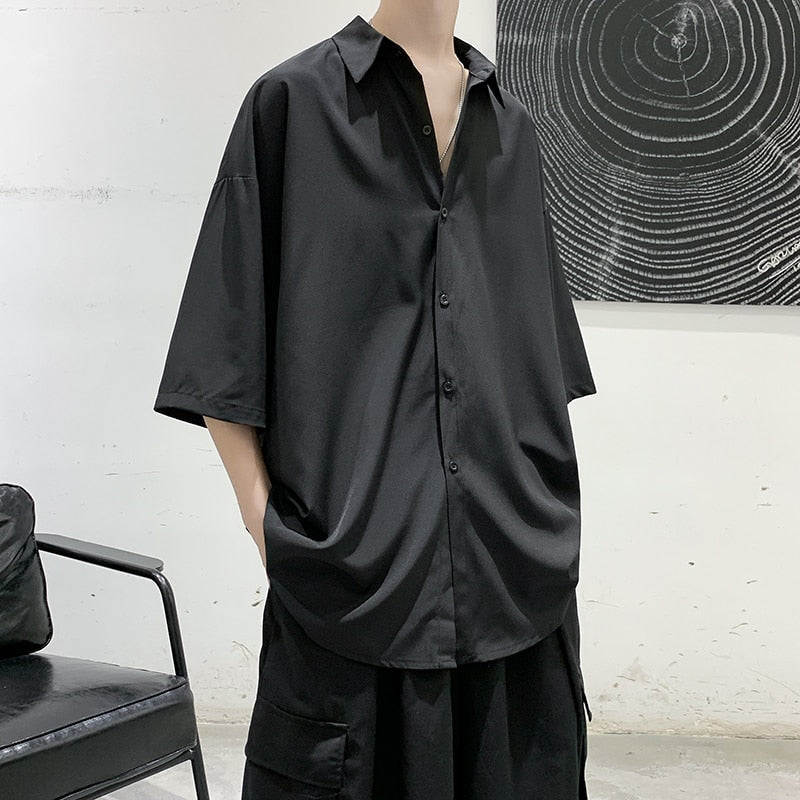 flowersverse Summer Solid Shirts For Men Clothing Korean Style Men Streetwear Shirt Short Sleeve Harajuku Mens Shirts Korean Clothes