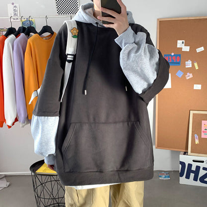 flowersverse Autumn Hoodies Men's Fashion Contrast Color Casual Hooded Sweatshirt Men Streetwear Hip-hop Loose Pullover Hoodie Mens M-5XL