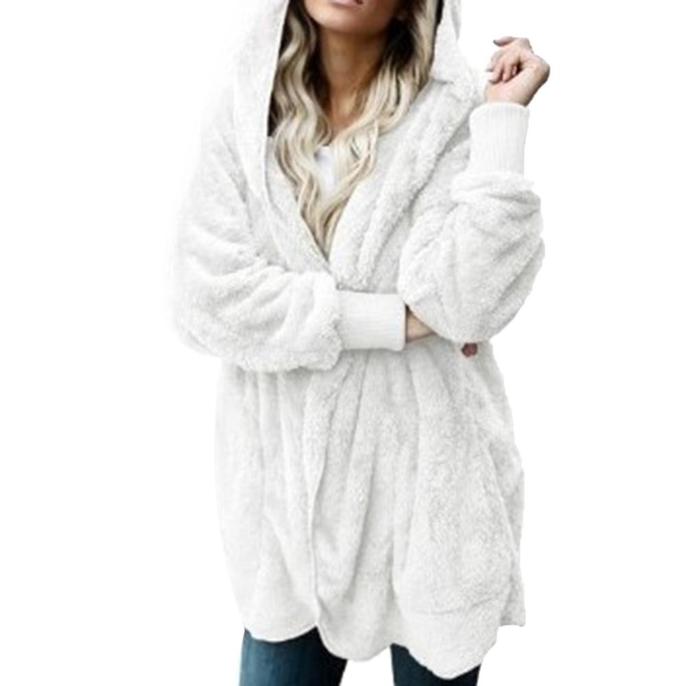 flowersverse Winter Warm Women Fashion Faux Fur Hooded Coat Hairry Cardigan Furry Outwear