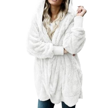 flowersverse Winter Warm Women Fashion Faux Fur Hooded Coat Hairry Cardigan Furry Outwear