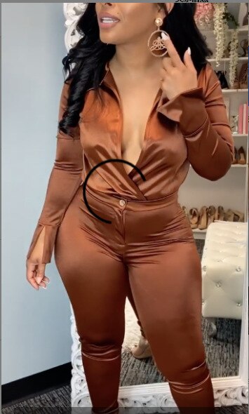 Woman OL satin Suit Solid Color Long Sleeve V Neck lapel Short Jumpsuit+pencil pants Tracksuit S-2XL 15Color