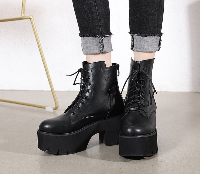 Thanksgiving  Amozae  2022 Women Ankle Boots Round Toe EVA Soft Material Lace-Up Female Short Boots Thick Platform Ladies Shoes Black