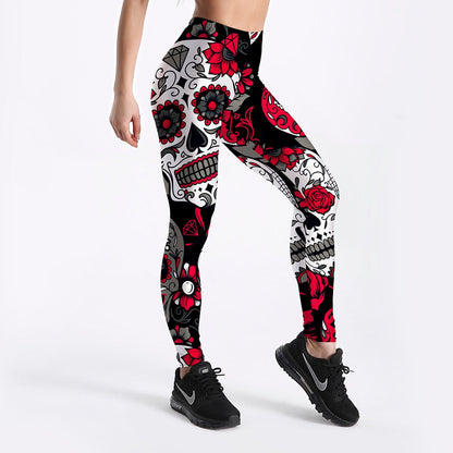 Qickitout 12% Spandex Fashion Cartoon Ice Cream God Horse Skull Digital Printed Legging Womens Star Stretch Pants