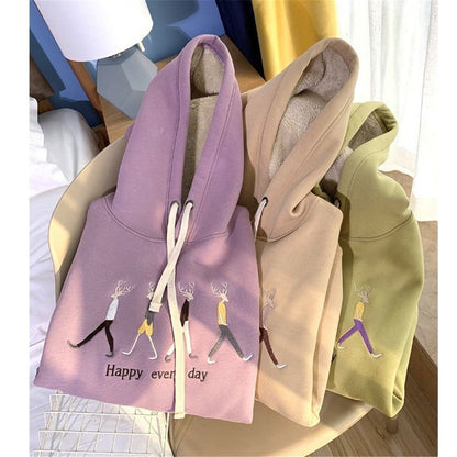 flowersverse flowersverse Jacket women solid color hoodies autumn winter imitation lamb wool korean loose plus velvet thick zipper sweatshirt tops