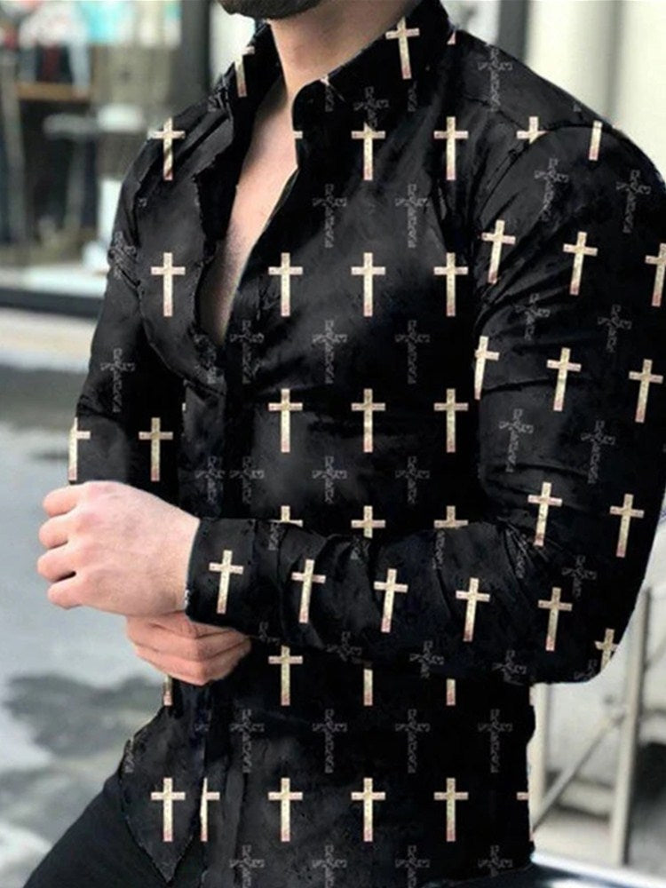 flowersverse Spring Autumn Men printed Shirts Turn-down Collar Buttoned Shirt Men's Casual Long Sleeve social shirt Tops Men's clothing