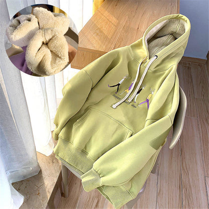 flowersverse flowersverse Jacket women solid color hoodies autumn winter imitation lamb wool korean loose plus velvet thick zipper sweatshirt tops