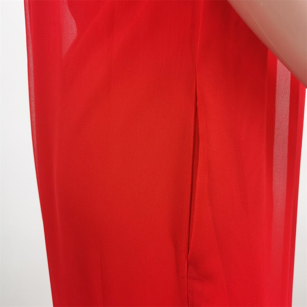 flowersverse Women  Sleeveless High Neck Fashion Sexy Solid Color Casual Chiffon Loose Temperament One-Piece Pants Jumpsuit